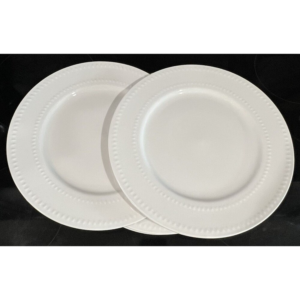 Set of 4 Royal Norfolk Dinner Plates 10.5" White Beaded Edge Round Ceramic